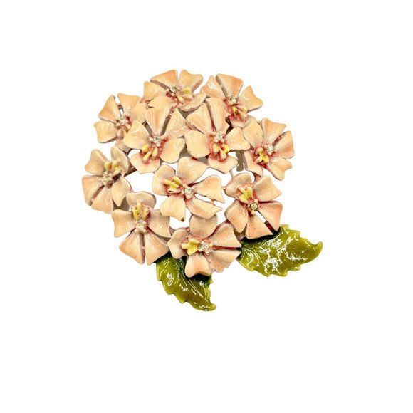 Vintage My Fair Lady Signed BSK Enamel Flowers Brooch Peach Pink Floral Bouquet - Picture 1 of 7